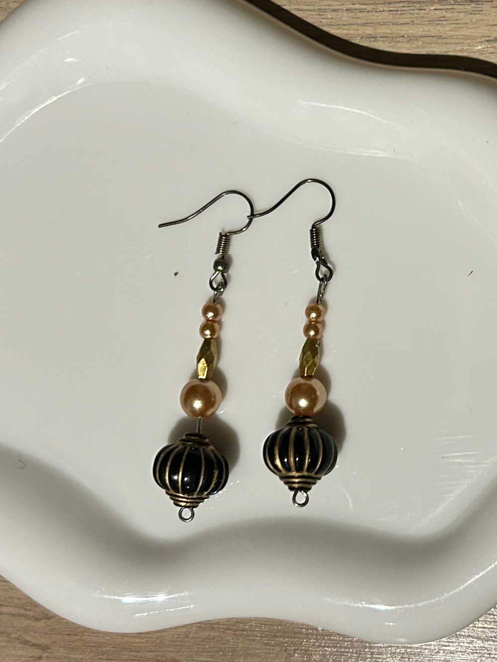 Elegant Black and Gold Beaded Drop Earrings